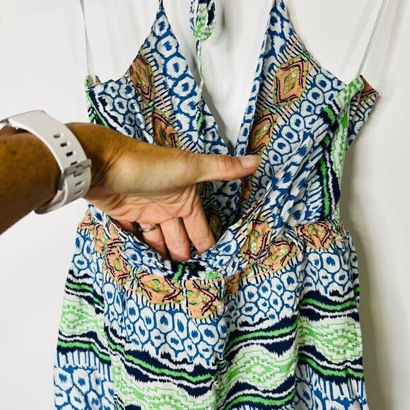 Ark & Co. Bohemian Blue Green Aztec Shorts Romper - Picture 8 of 12